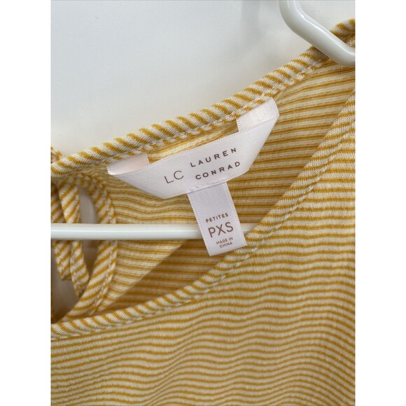 LC Lauren Conrad Women's Striped Round Neck Ruffle Sleeve Stretch Blouse Top PXS - Picture 3 of 7